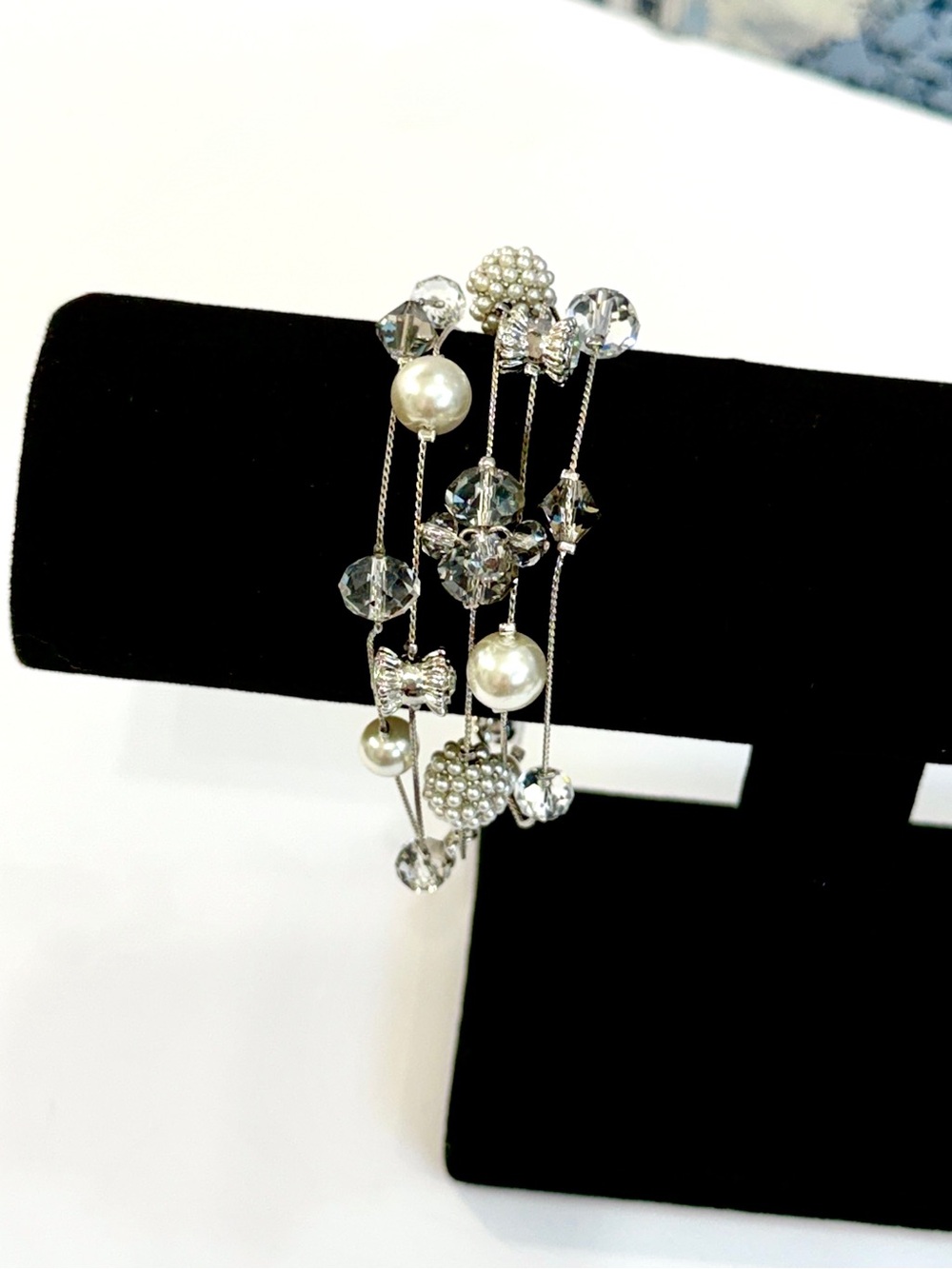 WHBM Silver Pearl Crystal Multi Strand Bracelet NWT